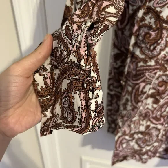 For Love and Lemons Romy Dress Paisley Brown Pink White Ruffle Long Sleeve Mini - Picture 7 of 12